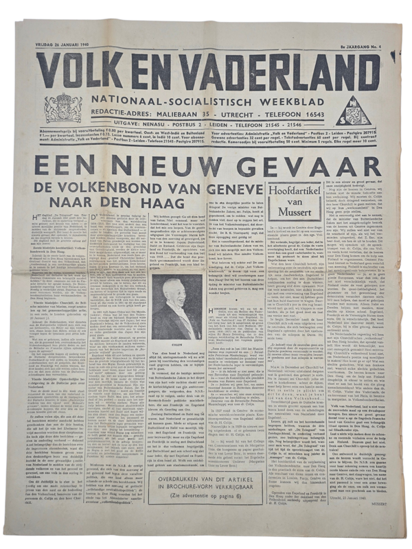 Original WW2 Dutch Collaboration NSB Newspaper - Volk en Vaderland, 8th year no. 4 (1940)