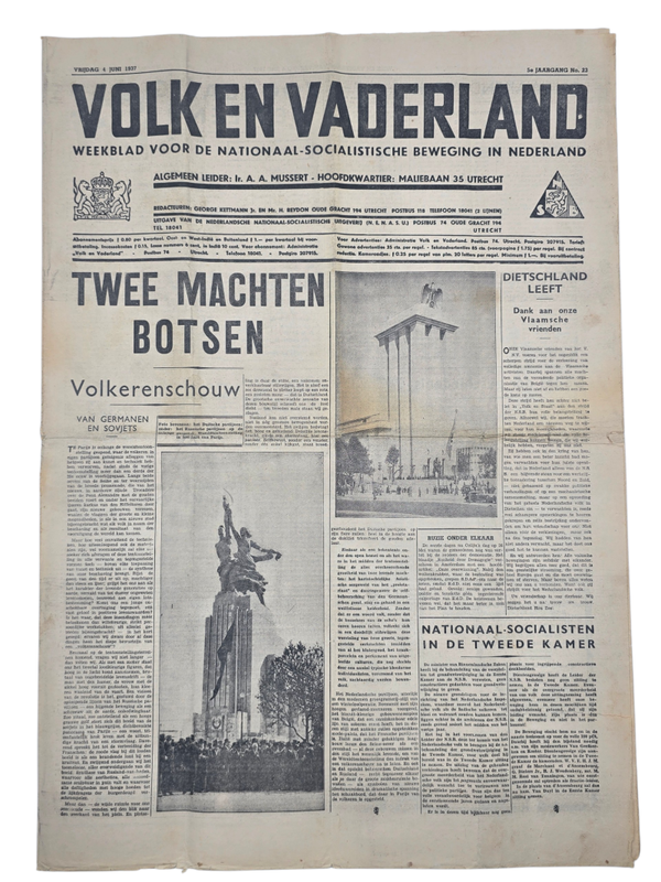 Original WW2 Dutch Collaboration NSB Newspaper - Volk en Vaderland, 5th year no. 23 (1937)