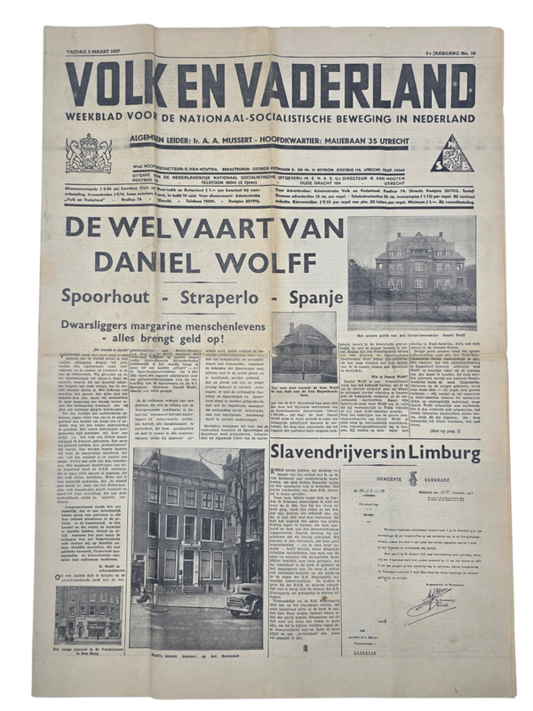 Original WW2 Dutch Collaboration NSB Newspaper - Volk en Vaderland, 5th year no. 10 (1937)