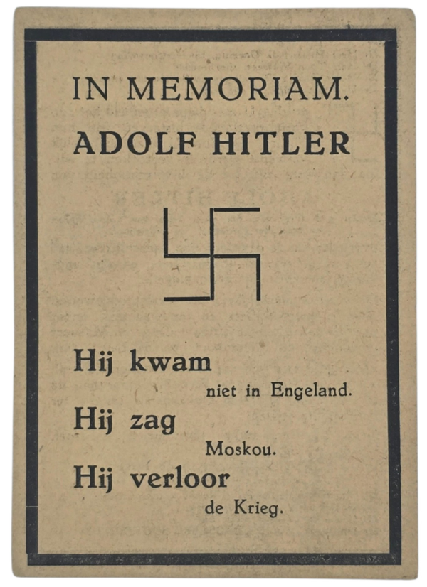 Original WW2 Dutch Document - Satirical Death Card Adolf Hitler (1945)