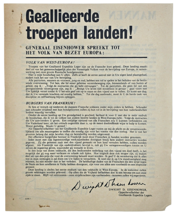 Original WW2 Allied Leaflet - ZH 1 ''Geallieerde troepen landen!'' D-Day (1944)