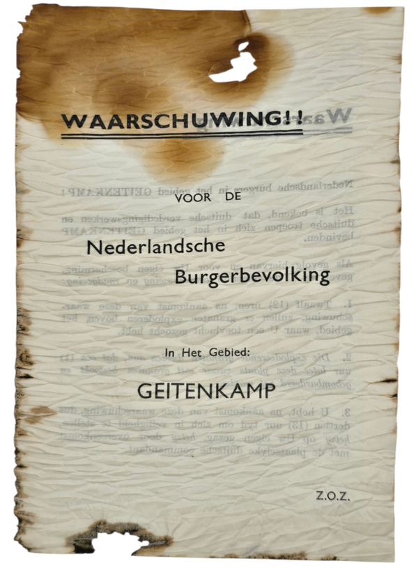 Original WW2 British Leaflet - Waarschuwing voor de Nederlandsche Burgerbevolking Geitenkamp, Arnhem (1945)