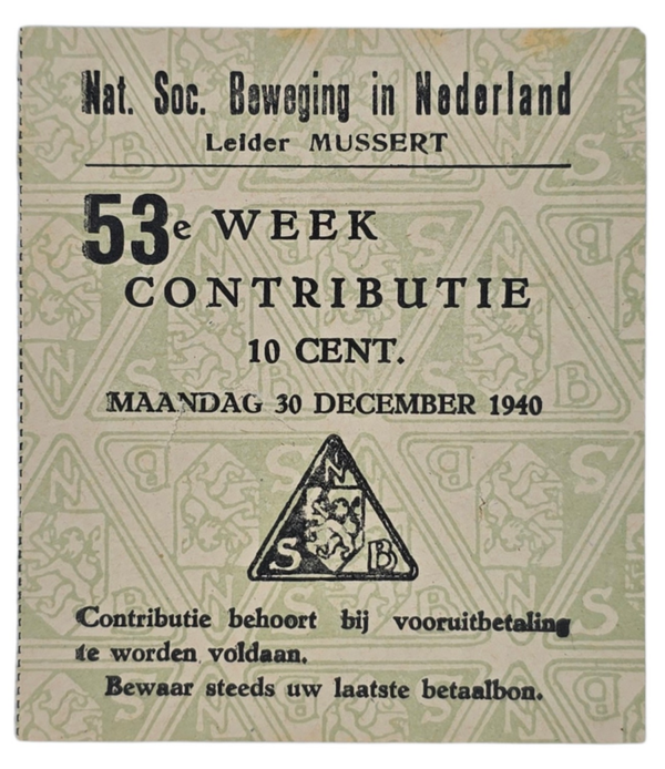 Original WW2 Dutch Collaboration NSB Document - Contribution seal 10 cents (1940)