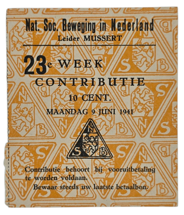 Original WW2 Dutch Collaboration NSB Document - Contribution seal 10 cent (1941)