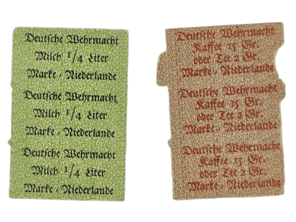Original WW2 German Document - Deutsche Wehrmacht Coffee and milk coupons, the Netherlands