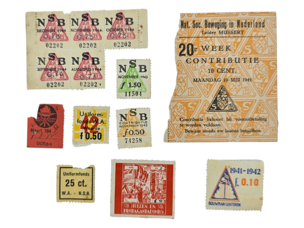 Original WW2 Dutch Collaboration NSB Document - NSB contribution and stamp lot (1941 1944)