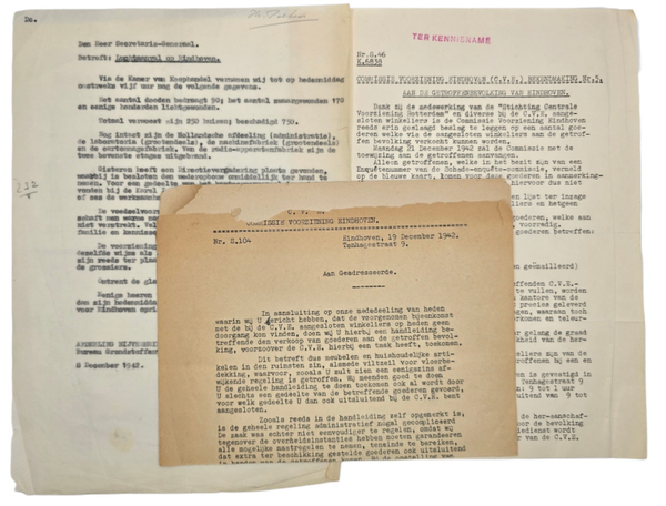 Original WW2 Dutch Document - Reports Sinterklaasbombardement, Philips Eindhoven, Selling to civilians (1942)