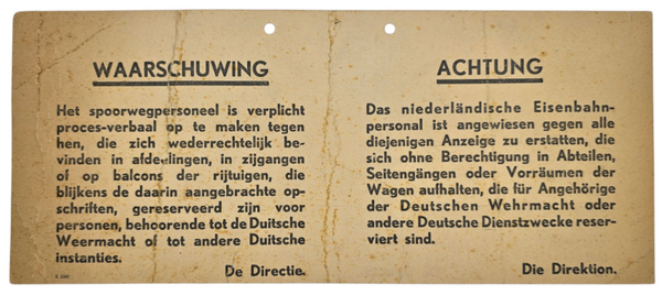 Original WW2 Dutch Carton Sign - Train sign ''Waarschuwing!'' Do not enter Wehrmacht area