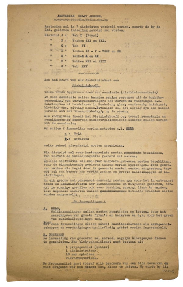 Original WW2 Dutch LBD Document - Amsterdam helps Arnhem after Operation Market Garden (1945)