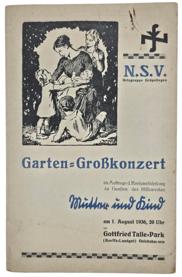 Original WW2 German Document - NSV Ortsgruppe Gröpelingen, Concert Mutter und kind (1936)
