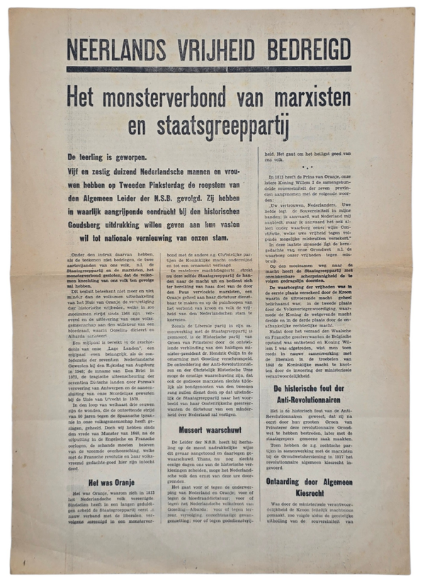 Original WW2 Dutch Collaboration NSB Document - Neerlands Vrijheid Bedreigd, Lijst 15 (1937)