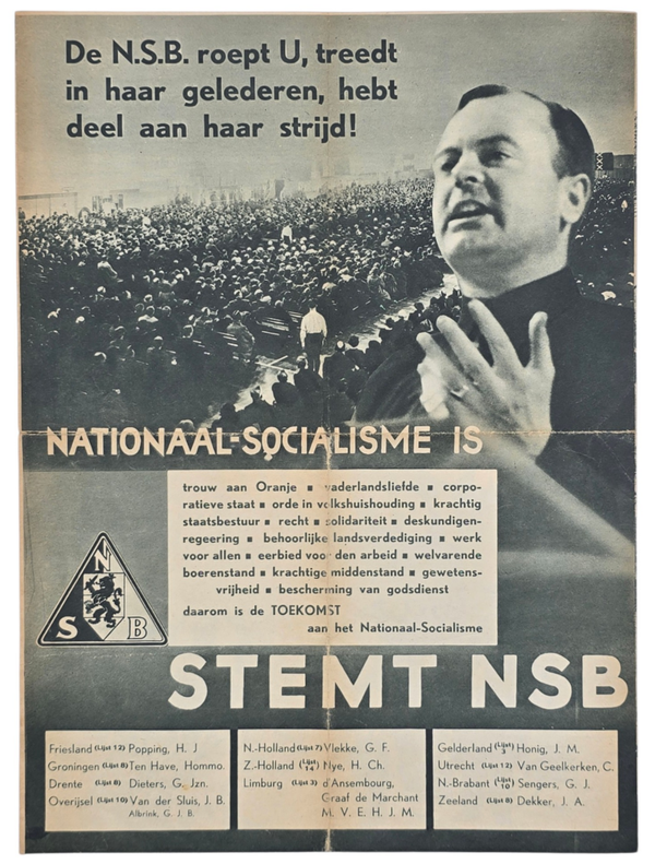Original WW2 Dutch Collaboration Document - Democratie is wanorde Stemt NSB (1937)