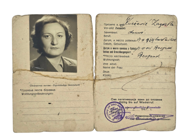 Original WW2 German Document - Refugee, Flüchtlinsausweis, Belgrad, Serbia (1943)