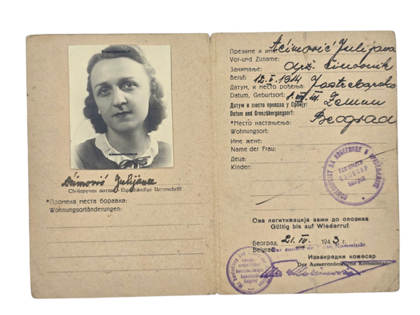 Original WW2 German Document - Refugee, Flüchtlinsausweis, Belgrad, Serbia (1943)