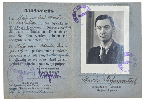 Original WW2 German Document - Ausweis Donau Banovia Smederevo, Serbia