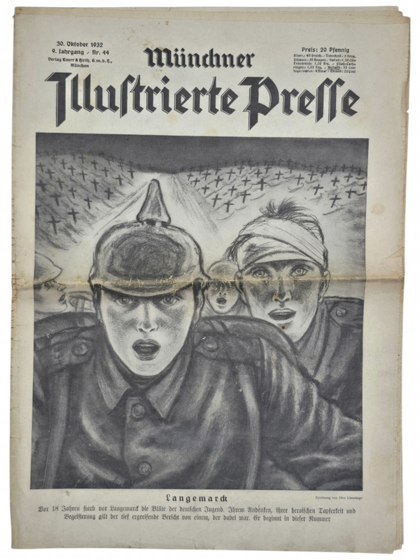 Original WW2 German Magazine - Munchner Illustrierte Zeitung 9th Year No. 44, WW1 scene Langemarck (1932)