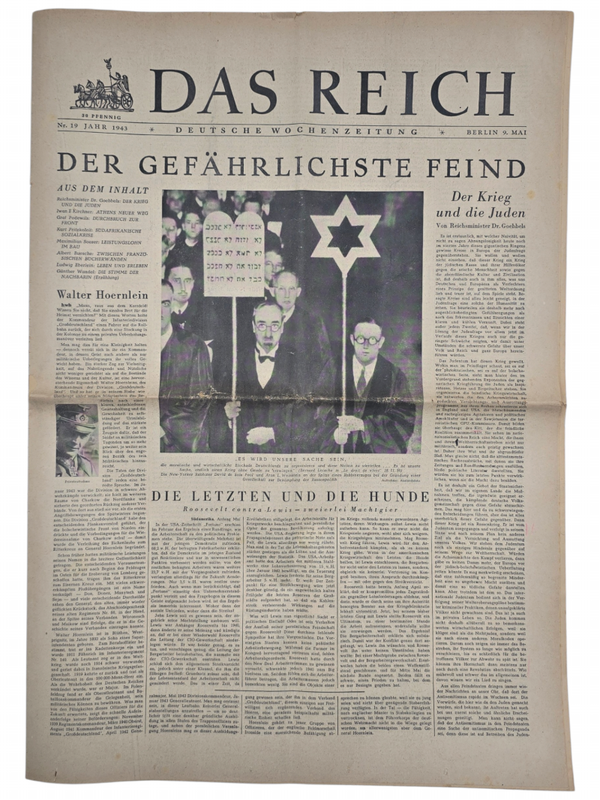Original WW2 German Newspaper - Das Reich No 19, ''Die Krieg und die Juden'', Joseph Goebbels (1943)