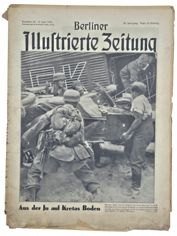 Original WW2 German Magazine - Berliner Illustrierte Zeitung 50th year No. 24, Fallschirmjäger invade Kreta (1941)