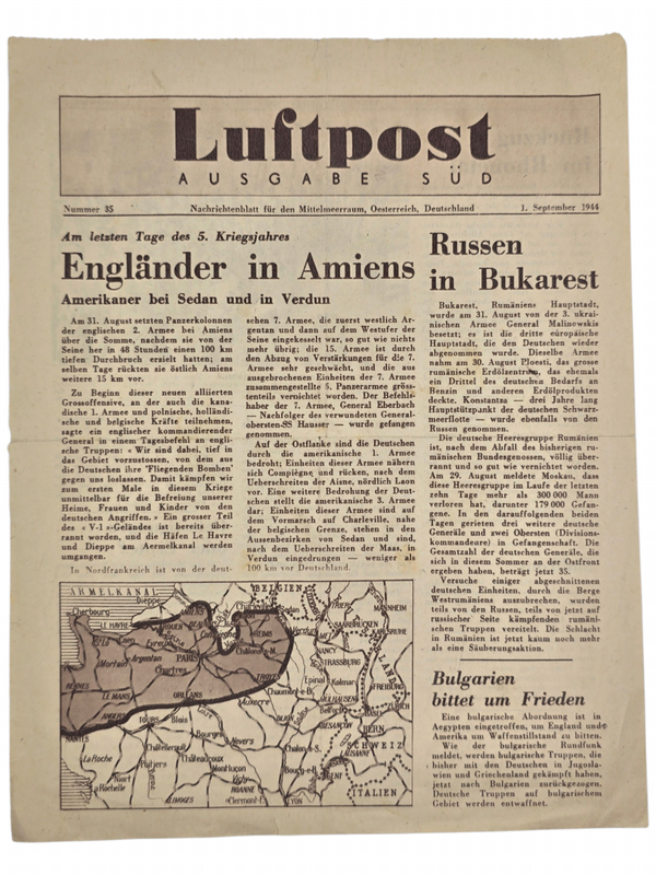 Original WW2 British Leaflet - Luftpost ausgabe Süd, Nummer 15, Amiens (1944)