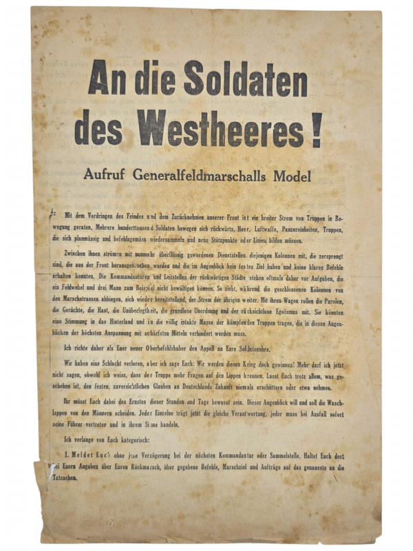 Original WW2 German Leaflet - An die Soldaten des Westheeres! Aufruf Generalfeldmarschalls Model (1944)