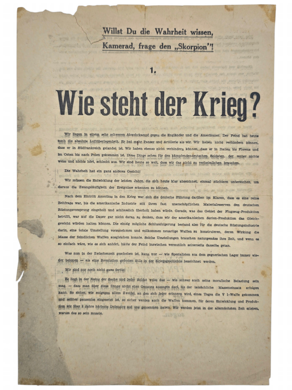 Original WW2 German Leaflet - Skorpion 1 Wie steht der Krieg (1944)