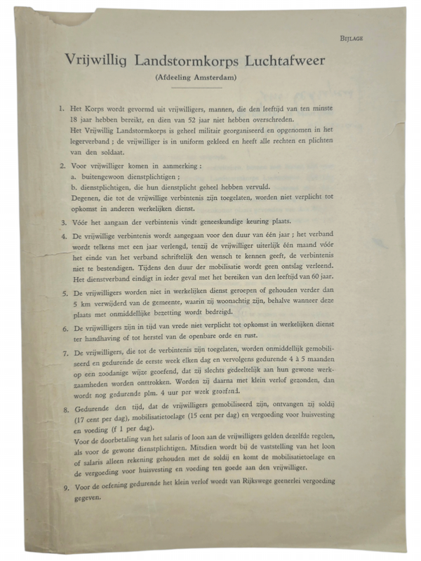 Original WW2 Dutch LBD Document - Luchtbeschermingsdienst Amsterdam Vrijwillig Landstormkorps Luchtafweer (1940)