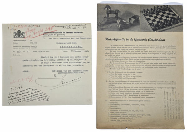 Original WW2 Dutch LBD Document - Luchtbeschermingsdienst Amsterdam Huisvlijtactie NVV (1942)