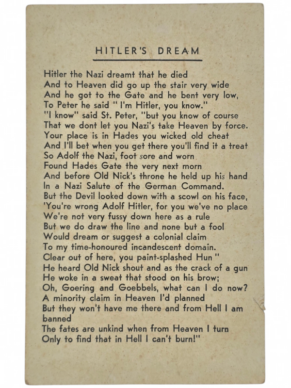 Original WW2 British Postcard - Hitler's Dream