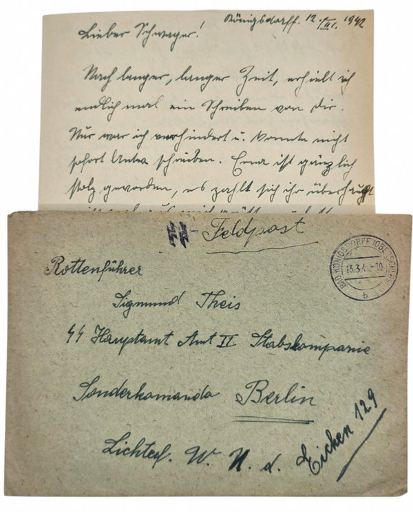 Original WW2 German Waffen SS Document - Feldpost letter SS Hauptamt Amt II Stabskompanie Sonderkommando Berlin (1942)
