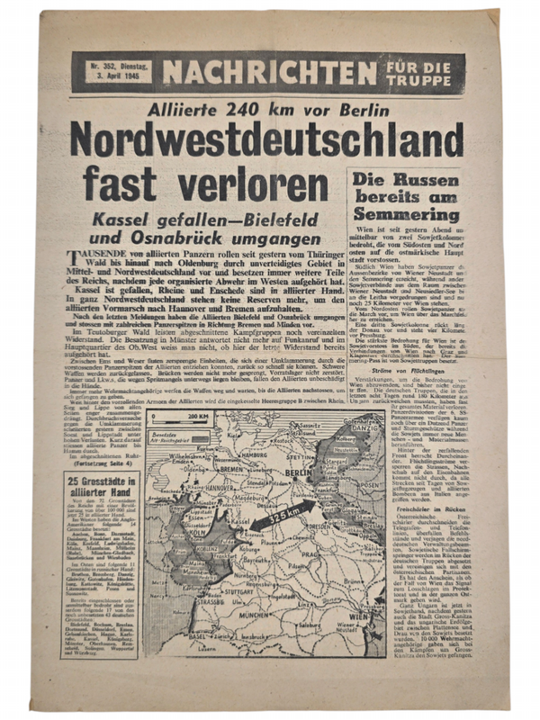 Original WW2 British Leaflet - Nachrichten für die Truppe Nr. 352, Kassel, Bielefeld, Osnabrück (1945)
