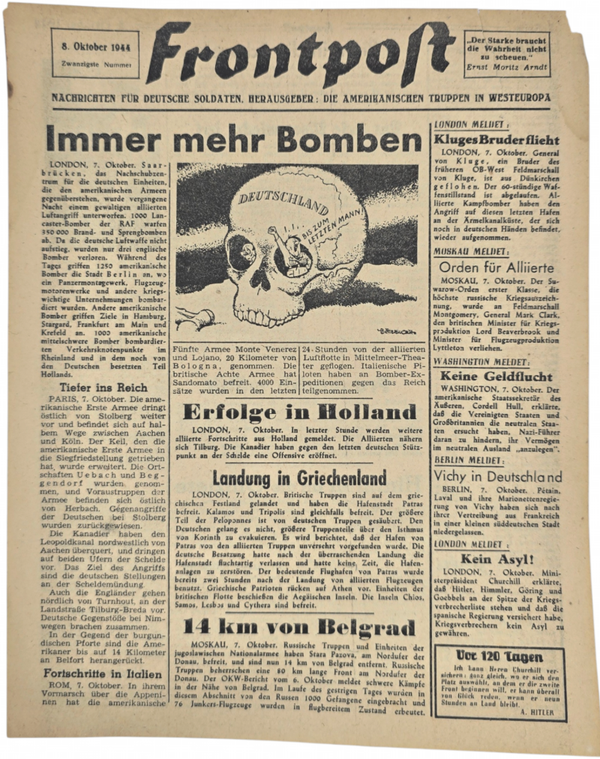 Original WW2 US Leaflet - Frontpost, Nachrichten für Deutsche Soldaten, No. 20, Tilburg (1944)
