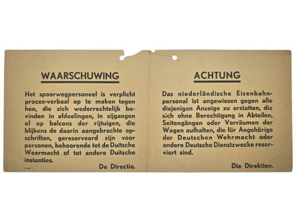 Original WW2 Dutch Carton Sign - Train sign ''Waarschuwing!'' Do not enter Wehrmacht area