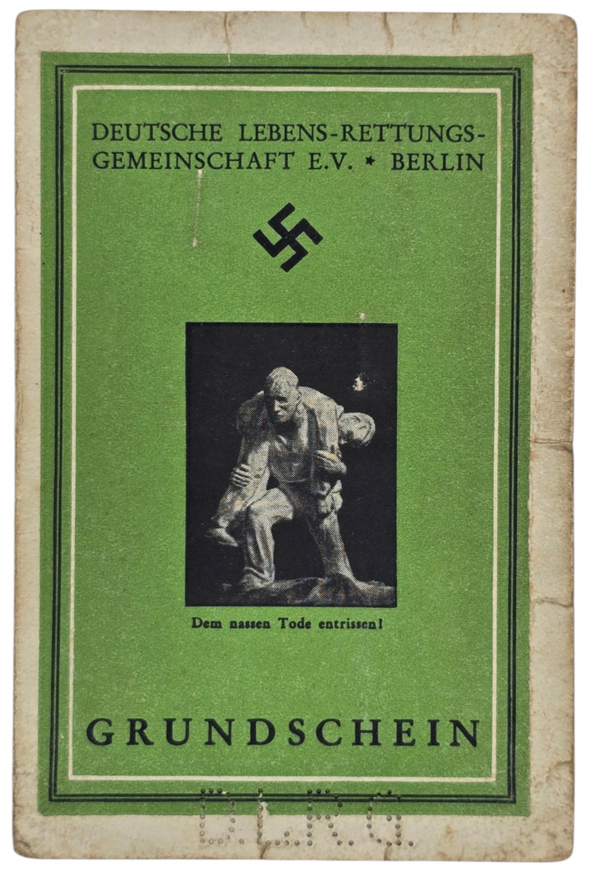 Original WW2 German Document - DLRG Deutsche Lebens Rettungs Gemeinschaft EV Grundschein Koburger, Leipzig (1939)