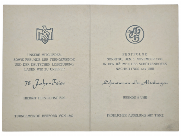 Original WW2 German Document - HJ Deutsche Leibesübung 78 Jahr Feier, Herford (1938)
