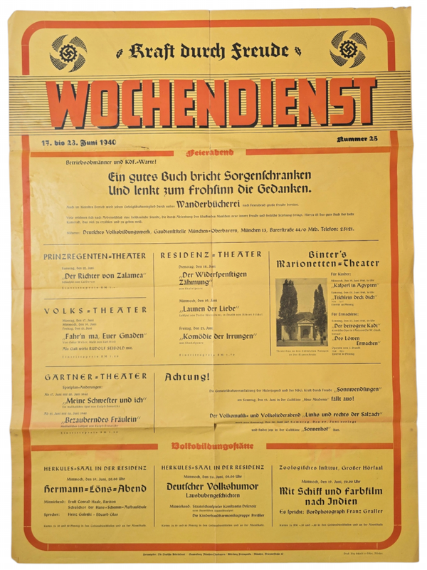 Original WW2 German KDF Poster - Wochendienst Feierabend München, Nummer 25 (1940)