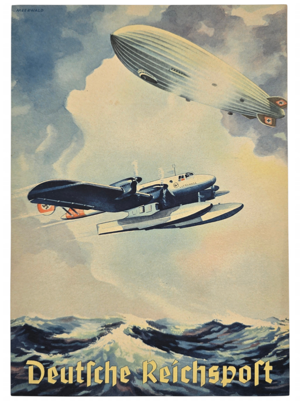 Original WW2 German Document - Deutsches Reichspost Telegram Luftfahrt ist not, Lufthansa & Zeppelin, Meerwald (1939)
