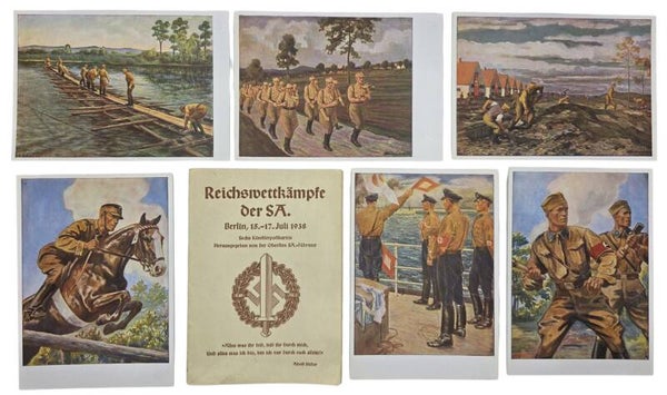 Original WW2 German SA Postcard - Reichswettkämpfe der SA, Berlin, Sechs Kunstlerpostkarten (1938)