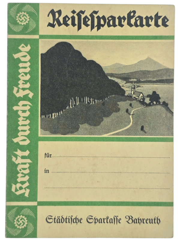 Original WW2 German DAF Document - KDF Deutsche Arbeitsfront Reisesparkarte, Städtische Sparkasse Bayreuth