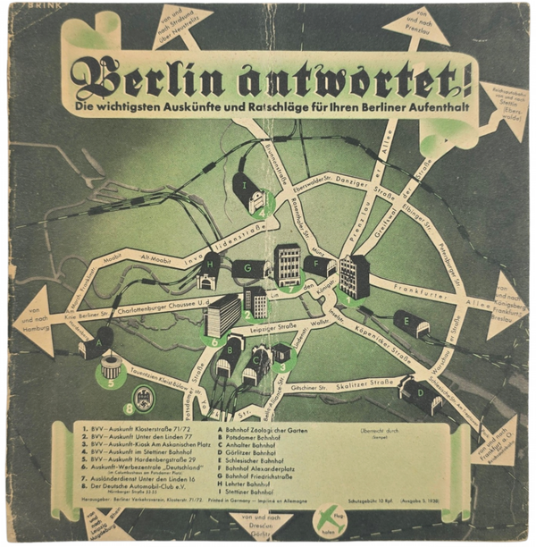 Original WW2 German Brochure - Berlin Antwortet, city map (1938)