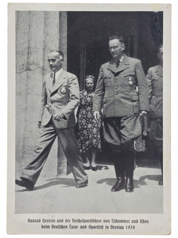 Original WW2 German Postcard - Konrad Henlein und der Reichssportführer von Tschammer und Osten beim Deutschen Turn- und Sportfest in Breslau (1938)
