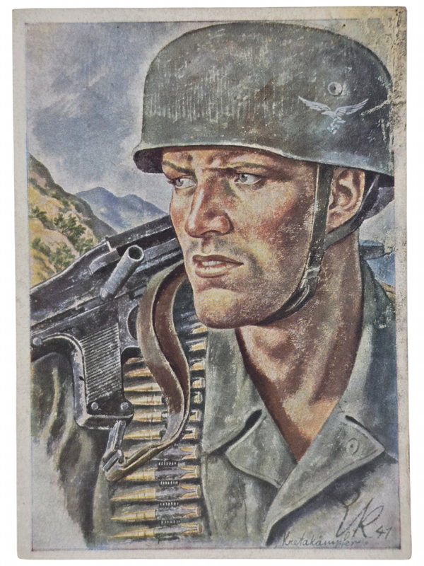 Original WW2 German Postcard - Fallschirmjäger Kreta Kämpfer, Ernst Kretschmann (1944)