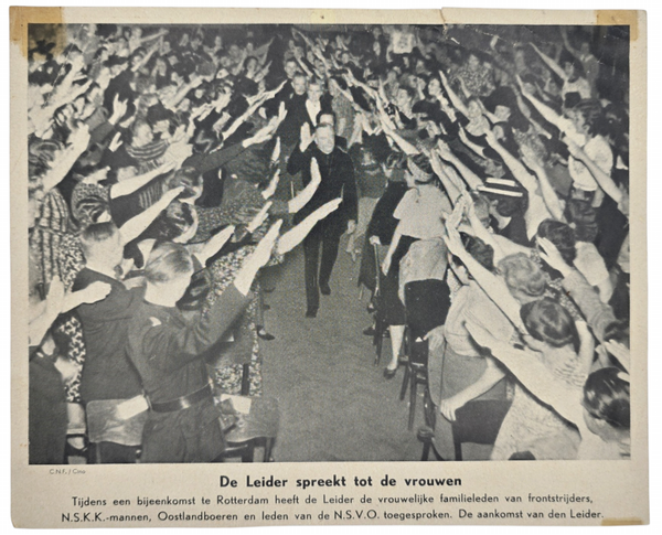 Original WW2 Dutch Collborarion NSB Bilderdienst Press Photo - Anton Mussert speaks to the women, Rotterdam (1944)
