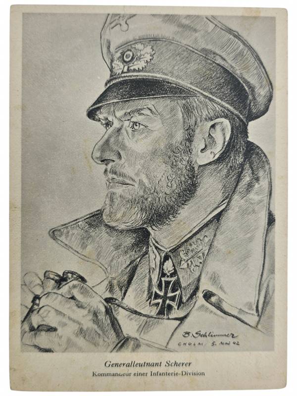 Original WW2 German Postcard - Knights Cross Wearer Ritterkreuzträger Generalleutnant Scherer