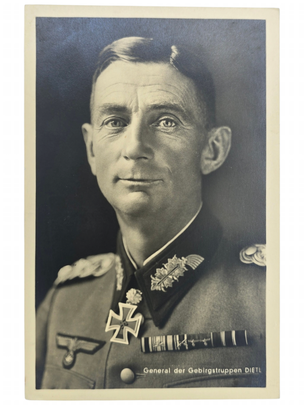 Original WW2 German Postcard - Gebirgsjäger Knights cross wearer Ritterkreuzträger General der Gebirgstruppen Dietl