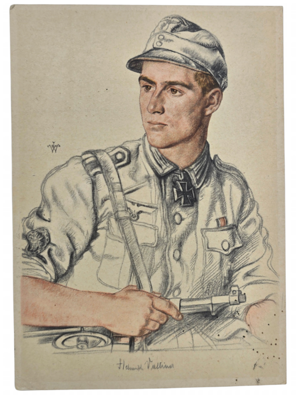 Original WW2 German Postcard - Knights Cross Wearer Ritterkreuzträger Hellmuth Valtiner, Gebirgsjäger, W. Willrich