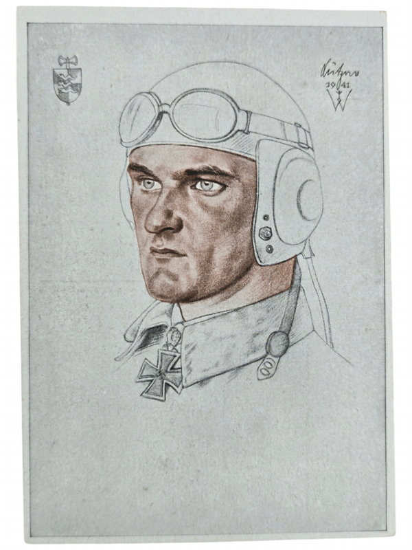 Original WW2 German Postcard - Knights Cross Wearer Ritterkreuzträger Luftwaffe Oberstleutnant Günther Lützow, W. Willrich