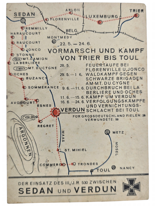 Original WW2 German Postcard - Der Einsatz des III/IR 530 Zwischen Sedan und Verdun (1940)
