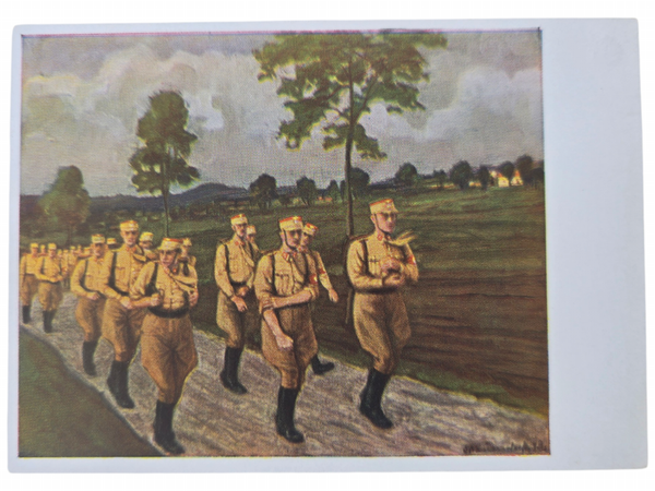 Original WW2 German Postcard - Wir marchieren für die Heimat, SA Sportabzeichen, Eduard Frauendorfer