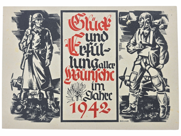 Original WW2 German Postcard - New Years card Luftgaukommando VI, Munster, Glück und Erfülung aller Wünche im Jahre (1942)