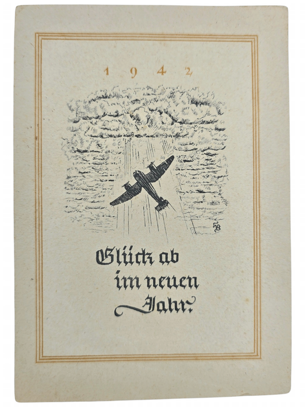 Original WW2 German Postcard - New Years card Luftgaukommando VI, Munster, Glück ab im neuen Jahr (1942)